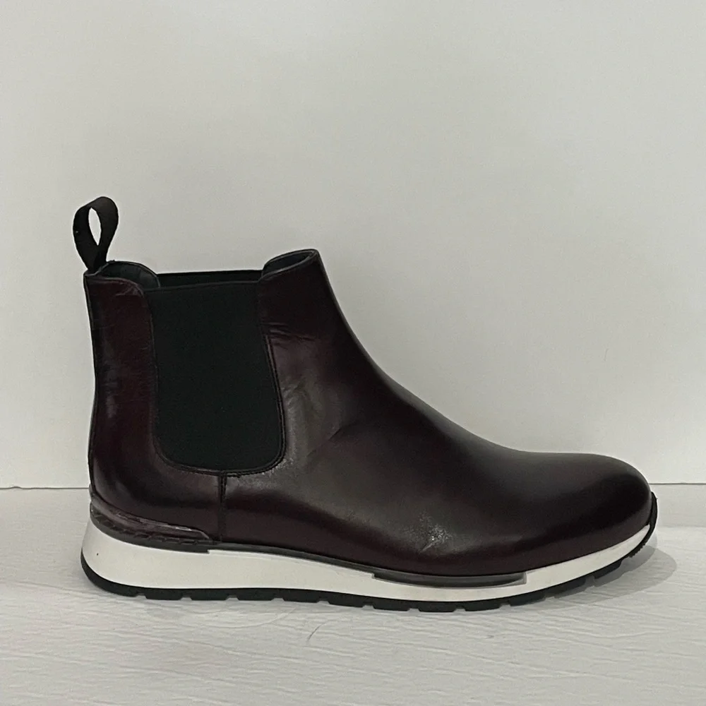 Duca chelsea boot casual sneakers burgundy Atalian leather slip on white sole - Picture 2 of 5